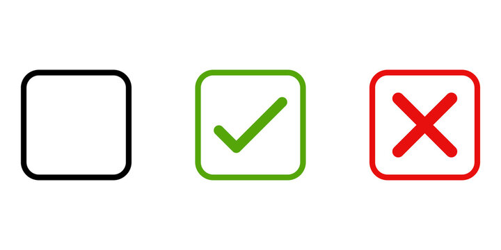 Check mark and cross mark icons with empty square box for survey or checklist design