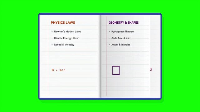Animated School Notebook Flipping Pages Green Screen