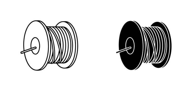 Wire Spool Icon Set, Cable Reel Vector Graphics, Electrical Cord Coil Illustrations
