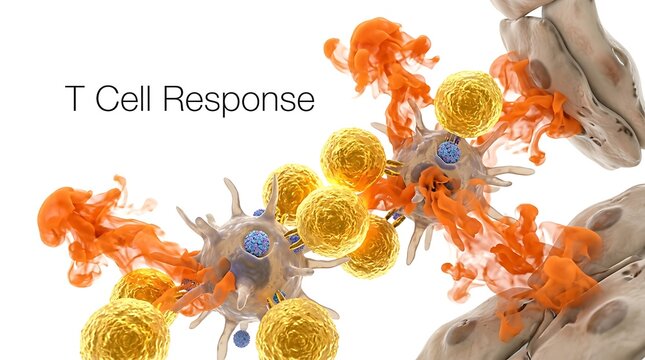 T cell response concept with lymphocyte cells attacking targeted pathogens, t cell