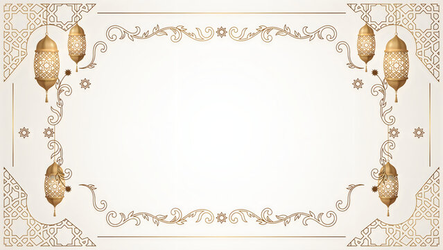 Ramadan kareem background with golden lanterns, islamic geometric patterns and floral ornaments, greeting card template