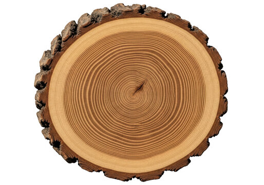 Cross section of a tree trunk isolated on white background