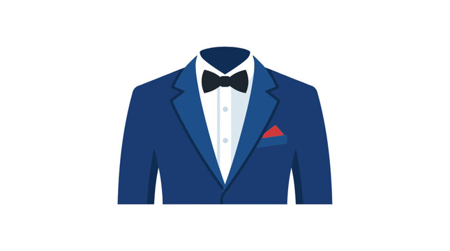 Blue tuxedo jacket with bow tie and pocket square vector illustration