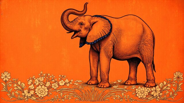 Ornate Elephant on Orange Background