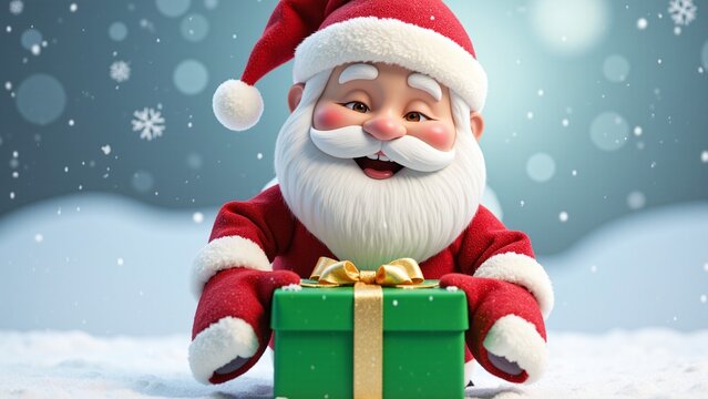 Adorable 3D Santa Offering a Gift