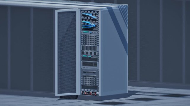 Isometric AI Server Rack on Data Center Raised Floor