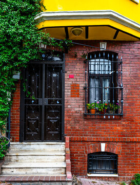 Balat District in Istanbul. Colorful houses in old city Balat. Fatih, Istanbul, Turkey.