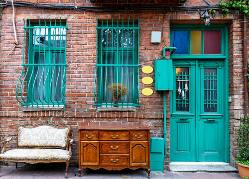 Balat District in Istanbul. Colorful houses in old city Balat. Fatih, Istanbul, Turkey.