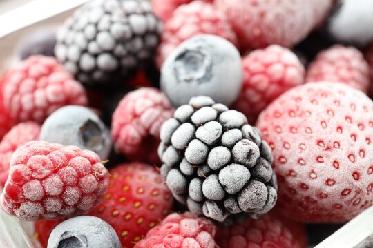 Many different frozen berries as background, closeup