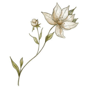 Flower watercolor illustration. Botanical white blossom isolated on background. Decorative floral element for wedding invitations, vintage greeting cards and garden themed projects in pastel colors.