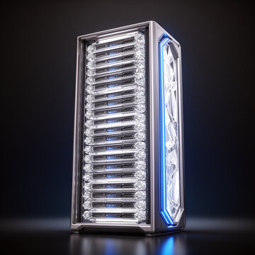 Futuristic Server Rack with Glowing Blue Light