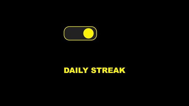 Daily streak motion animation with bold yellow typography on 4k black background, for gamification and, progress tracking