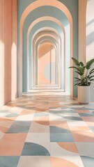 Fototapeta premium Architecture, interior, church aesthetic flat lay composition on a soft neutral background