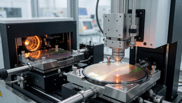 Close-up cnc computer numerical control machine factory setting large industrial-looking metallic frame panel