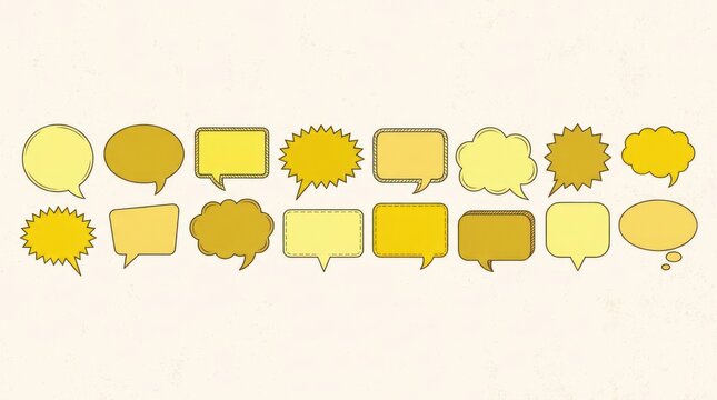 Assorted yellow comic speech bubbles and thought clouds.