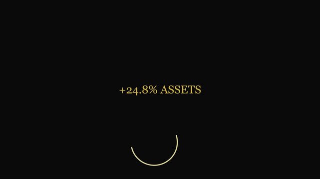 Financial growth infographic animation with 24.8 percent assets increase, golden circular progress bar on 4k black background