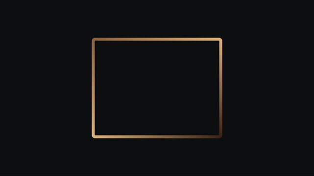 Gold rectangular frame motion on animation 4k black background, for luxury branding, and title rectangle