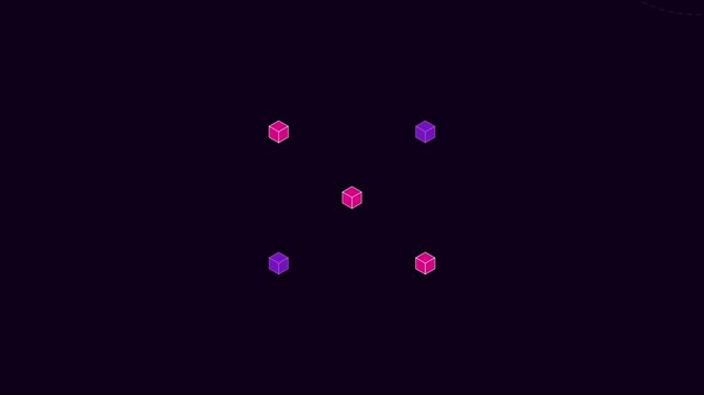 Minimalist abstract motion with rotating neon cubes and circular path animation 4k motion minimalist