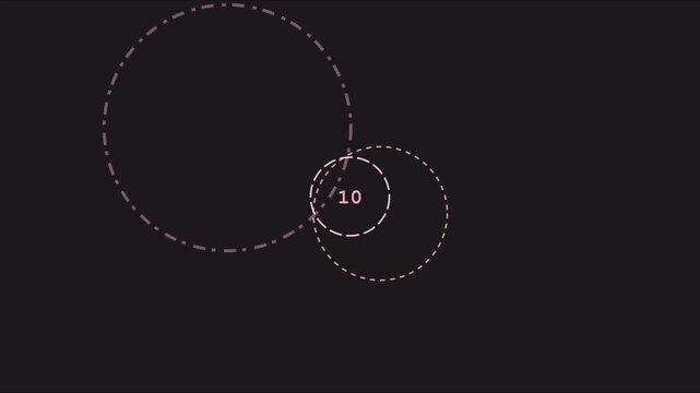 Minimalist countdown timer with moving dashed circles and number 10 animation for modern digital interface 4k
