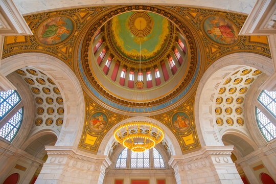 Ceiling of Rhode Island State House. This building was built in 1904 with Neoclassical style in downtown Providence, Rhode Island RI, USA. 
