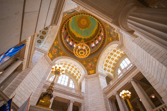 Rotunda of Rhode Island State House. This building was built in 1904 with Neoclassical style in downtown Providence, Rhode Island RI, USA. 