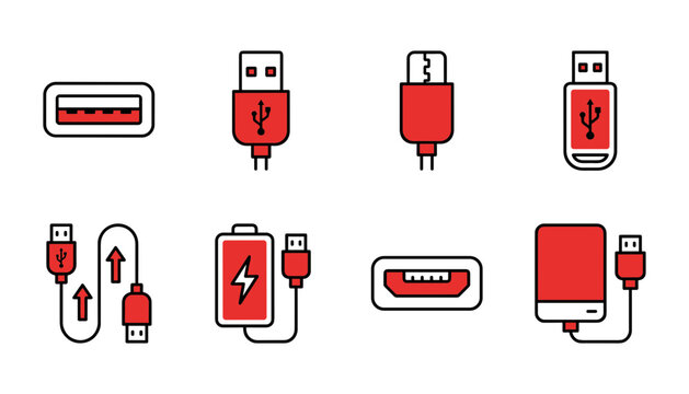 Set of usb and electronic device connection icons