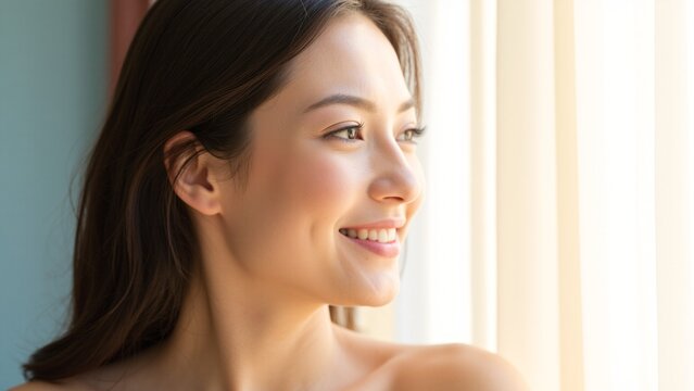 Beautiful Woman's Side Profile with White Teeth Close-up