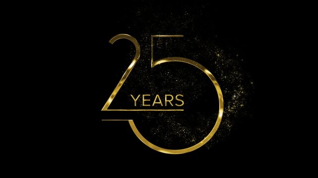 Congratulatory golden banner with 25 years, gold particles, transparent background, twenty five years
