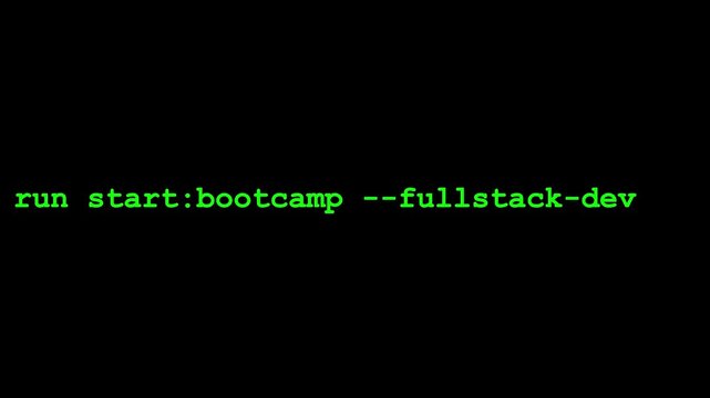 Terminal command line interface executing fullstack developer bootcamp script on animation 4k black background
