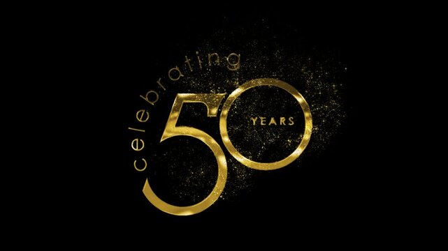 Golden 50th Anniversary Congratulations Banner with Gold Particles and Transparent Background