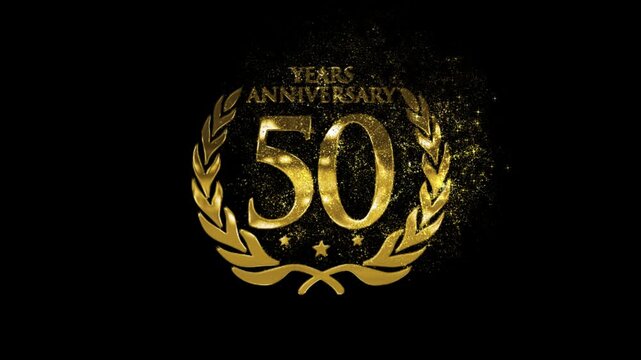 Golden banner congratulations for 50 happy anniversary with gold particles and transparent background