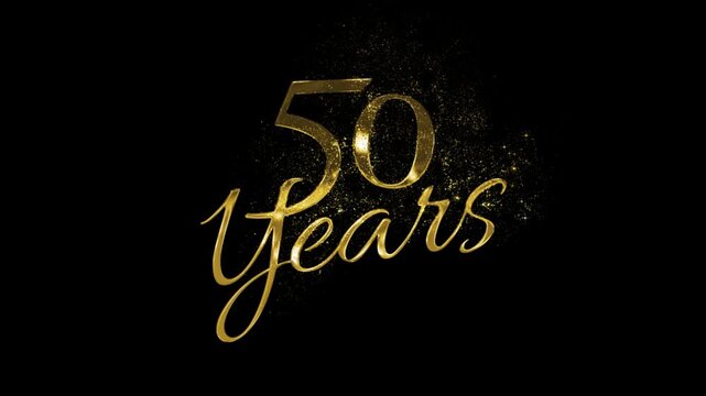 Golden banner congratulations for 50 happy anniversary with golden particles and transparent background, fiftieth anniversary