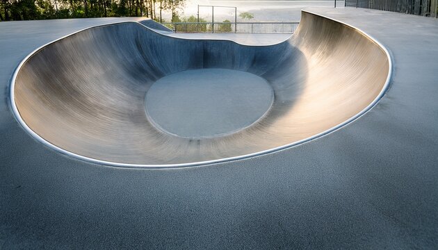 empty skatepark concrete surface with smooth curved ramp texture extreme sports and urban recreation infrastructure concept