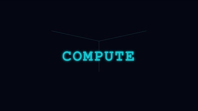 Compute neon text animation with abstract geometric 3 d wireframe 4k background, technology