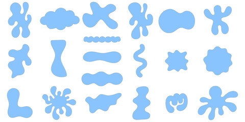 Obraz premium Collection of light blue organic blob shapes, irregular liquid blobs and abstract fluid silhouettes with transparent background