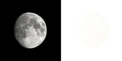Detailed waning gibbous moon surface texture. Featuring lunar craters, cosmic satellite, astronomy and space art. Transparent Background © Nargis