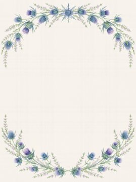 Blue Thistle Floral Corner Border Background
