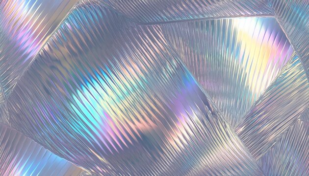 seamless iridescent silver holographic chrome foil vaporwave background texture pattern trendy pearlescent pastel rainbow prism effect corrugated ribbed privacy glass refraction 3d rendering