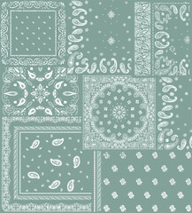 Sage green bandana patchwork seamless pattern © Hamida