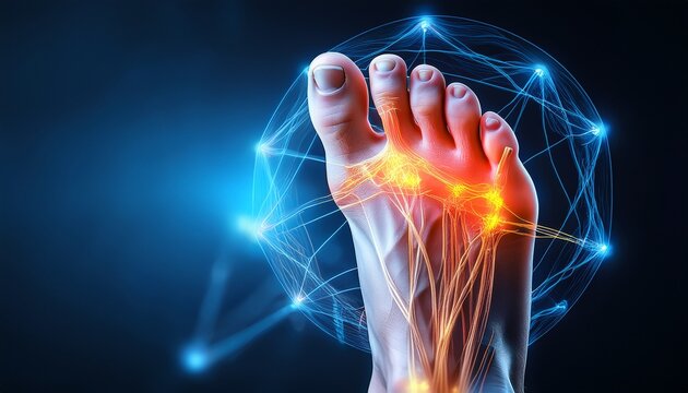 pain and neuropathy affect neural connection in foot highlighting healthcare concept focused on nerve function and relief for better quality of life and comfort