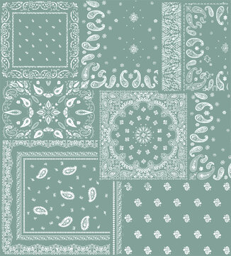 Sage green bandana patchwork seamless pattern