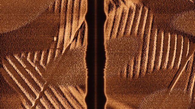 Side Scan Sonar Seabed Survey Waterfall With Acoustic Shadows Seamless Loop in subtle copper tones