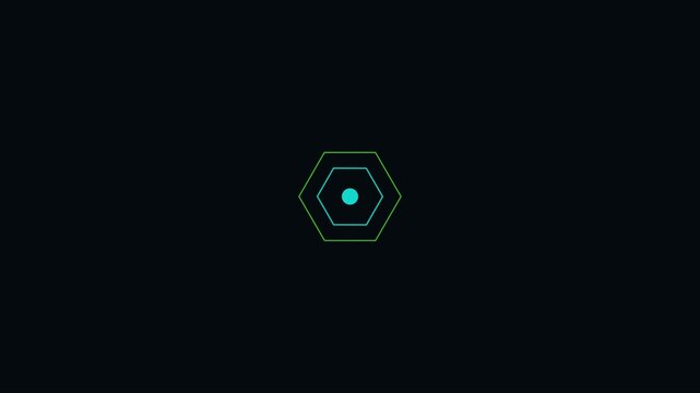 Minimalist hexagon geometric motion with pulsing cyan dot on dark animation 4k background, motion animation