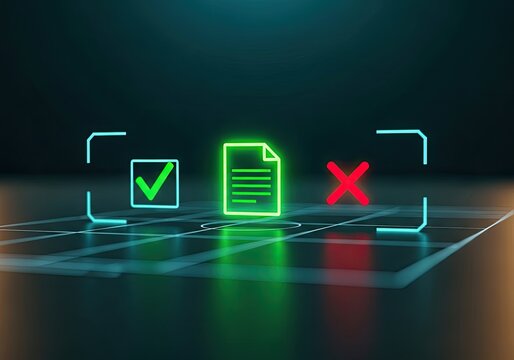 Digital Document Verification with Checkmark and Cross Icons.