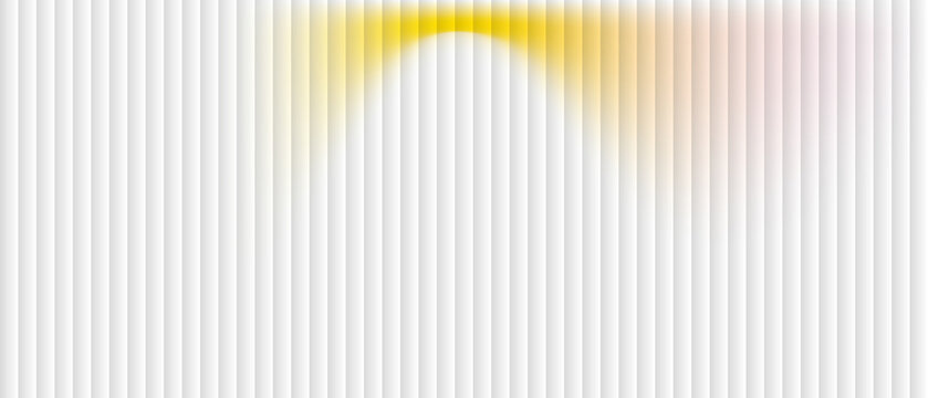 Minimal yellow gradient arc behind fine vertical line pattern on white background, soft abstract composition with copy space for clean poster, banner and web header design.