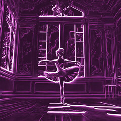 Ballerina dancing in a room, in purple neon. © ArtDesign