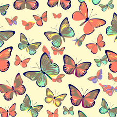 Pattern with colorful butterflies and a yellow background. © ArtDesign