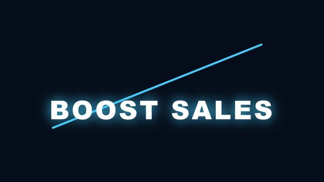 Boost sales animated neon text with rising growth arrow for business marketing and financial success presentations animation 4k