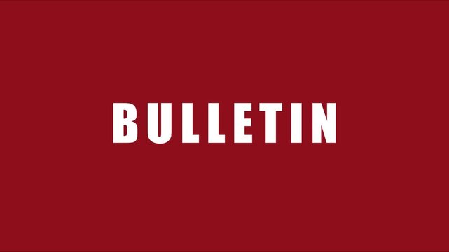 Bulletin text animation on red 4k background, for news and, media broadcasts headline