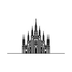 Fototapeta premium Gothic cathedral architectural silhouette icon with cathedral architecture building religion